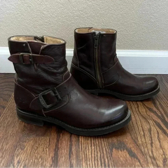 Frye Veronica 6” Shortie Brown Leather Ankle Boots Wm Size 6 Side Zip 3474509 - Picture 2 of 16
